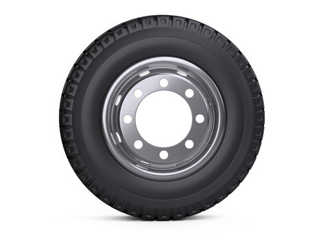 New vehicle truck tire. Big car wheel with disk front view.