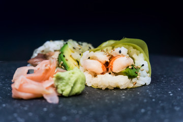 Japanese food Salmon and shrimp temaki sushi