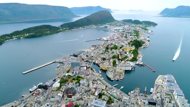 City of Alesund Norway Aerial footage