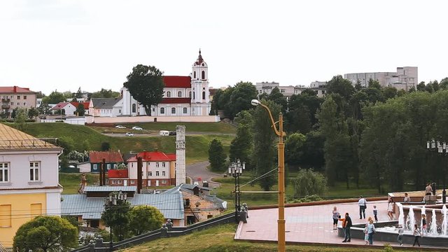 Grodno, Belarus. Church Grace And Ruins Of Brewery Or Brewing Company In Summer Day