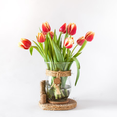 Bouquet of spring tulips in a decorative vase