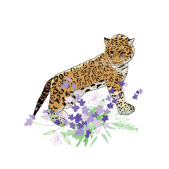 Retro style Illustration with flowers and animal