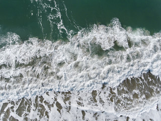 Aerial View of Waves on Shore