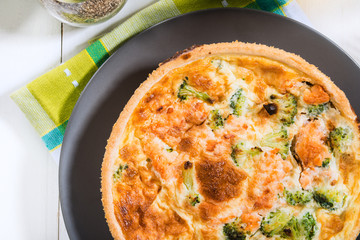 Classic smoked salmon and broccoli quiche