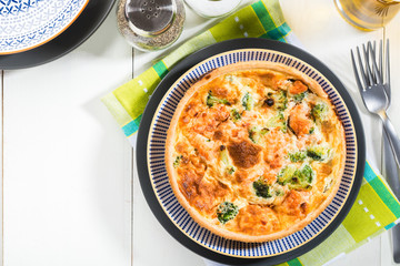 Classic smoked salmon and broccoli quiche