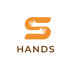Hands holding S letter logo template. Creative symbol for branding. Isolated vector icon with concept of people, help and support.