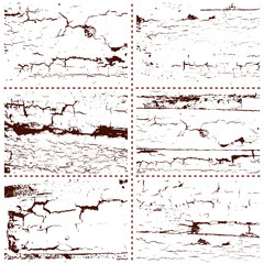 Set of six isolated patterns of cracks. Grunge or vintage design elements.