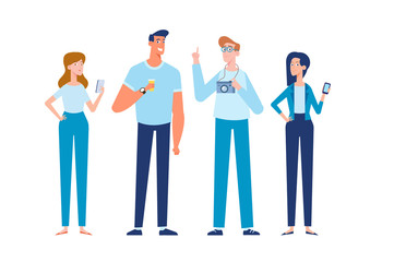 Group of Young people. Friendship. Cartoon style, flat vector illustration.