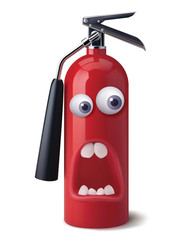 Fire extinguisher face representing panic. Vector 3D Illustration