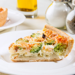 Classic smoked salmon and broccoli quiche