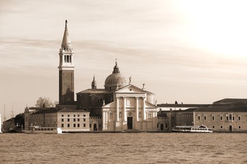 Fototapeta na wymiar Bell Tower and Church of Saint George in Venice