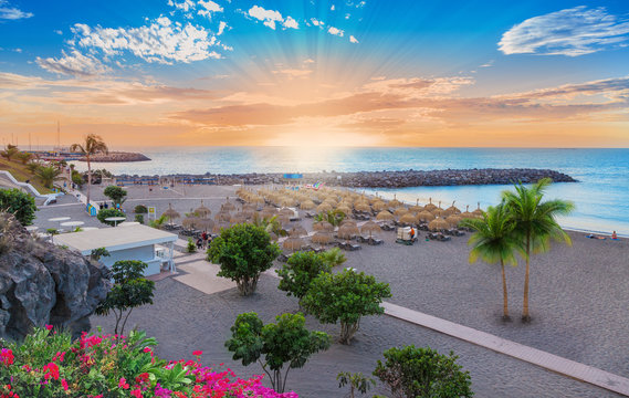 Beautiful landscape of Torviscas beach in summer holiday in Canary island of Tenerife