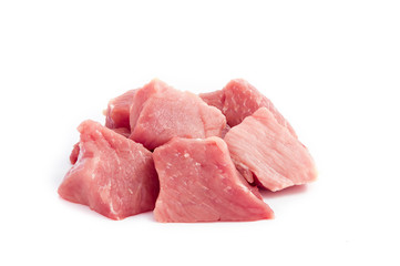 slices of raw pork on white background, meat, isolate.