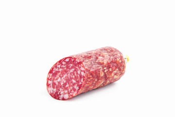 Salami smoked sausage isolated on a white background notch