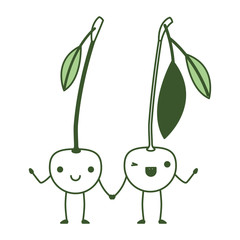 cherries couple fresh fruit kawaii character vector illustration design