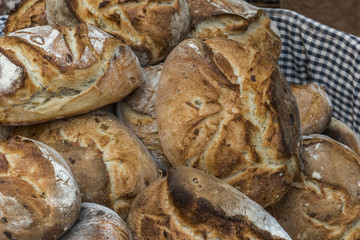 Craft bread loaves prepared for sale