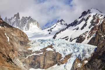 Glacier in the Fitz Roy Mountain Range, Los Glaciares National Park, Argentina.