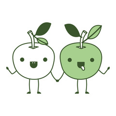 orange couple fresh and citrus fruit kawaii characters vector illustration design