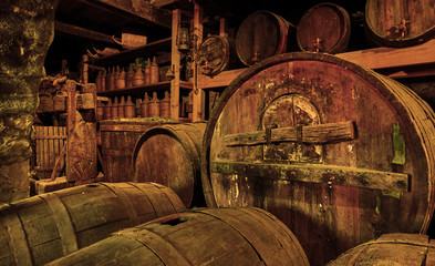 Wine barrels in old cellar