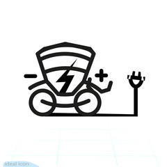 Electric Carriage vector icon. Trekking e-bike line silhouette with electricity flash lighting thunderbolt sign. Carriage car. Designation of Parking spaces for charging