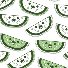 watermelon fresh fruit pattern kawaii character vector illustration design