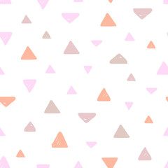 Hand drawn pastel seamless pattern for kids design. Pink triangles.