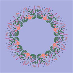 a floral wreath on the fabric by the circular ornament on the blue light background is wonderful