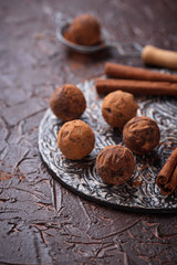 Candy truffles with cocoa powder