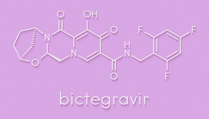 Bictegravir antiviral drug molecule. Skeletal formula.