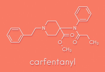 Carfentanil (carfentanyl) synthetic opioid drug molecule. Skeletal formula.