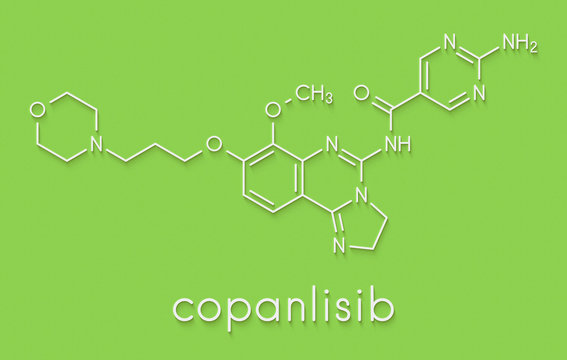 Copanlisib cancer drug molecule (PI3K inhibitor). Skeletal formula.