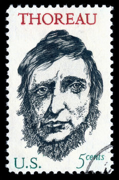 Vintage 1967 United States of America cancelled postage stamp showing a portrait image of  Henry David Thoreau
