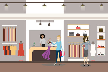 ,caucasian female cashier and and women buyers