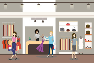 ,caucasian female cashier and and women buyers