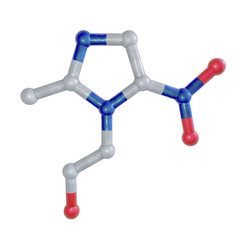 Molecular model of metronidazole, a drug used to treat trichomonas infections, vaginitis, amebiasis, giardiasis, treponemal and anaerobic infections, 3D illustration
