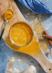 Organic turmeric milk. The concept of healthy eating and diet.