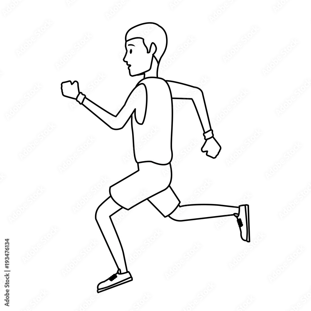 Sticker fitness man running cartoon vector illustration graphic design