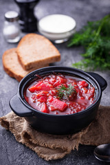 Traditional Ukrainian beetroot soup borsch