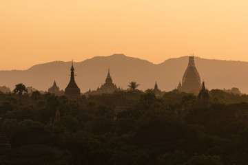 Ancient Temple in the Archaeological Park in Bagan at sunset, Myanmar