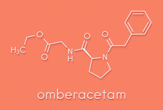 Omberacetam nootropic drug molecule. Skeletal formula.