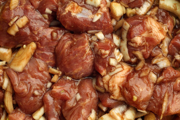 Pork meat with onions ready for bbq.