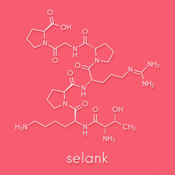 Selank nootropic and anxiolytic peptide drug molecule. Skeletal formula.