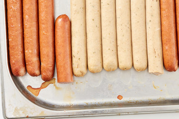 Sausages. Tasty food. Meat. For cooking hot dogs. Close. Sausages. For your design. Fast food.