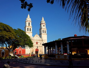 Fototapeta na wymiar The Cathedral of Our Lady of the Pure Conception in the walled city of Campeche in Mexico