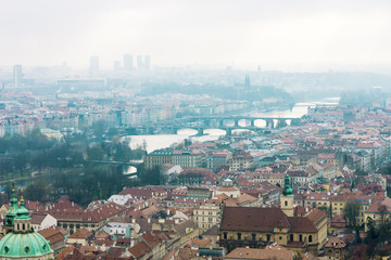 Landscape of Prague in rainy day, Czech Republic. View from Cathedral St. Vitus