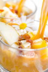 Fruit dizzy delicious pear mousse raisins