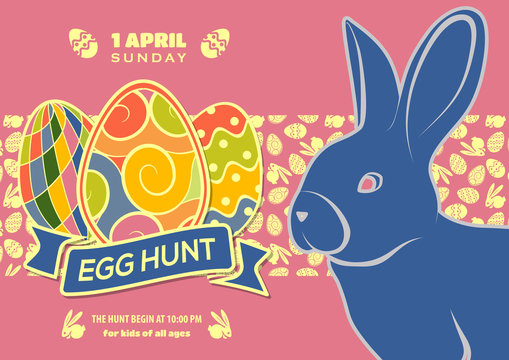 Easter Egg Hunt Poster, Invitation, Leaflet Template Design. Vector Illustration.