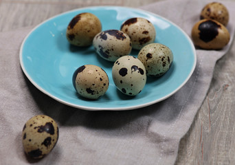 Raw uncooked Quail Eggs. Healthy eating concept