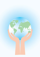 Globe in female hands - isolated on white background - vector art illustration.