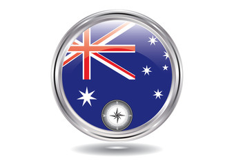 Australia flag - Chromed, round icon, - compass - isolated on white background - illustration Vector